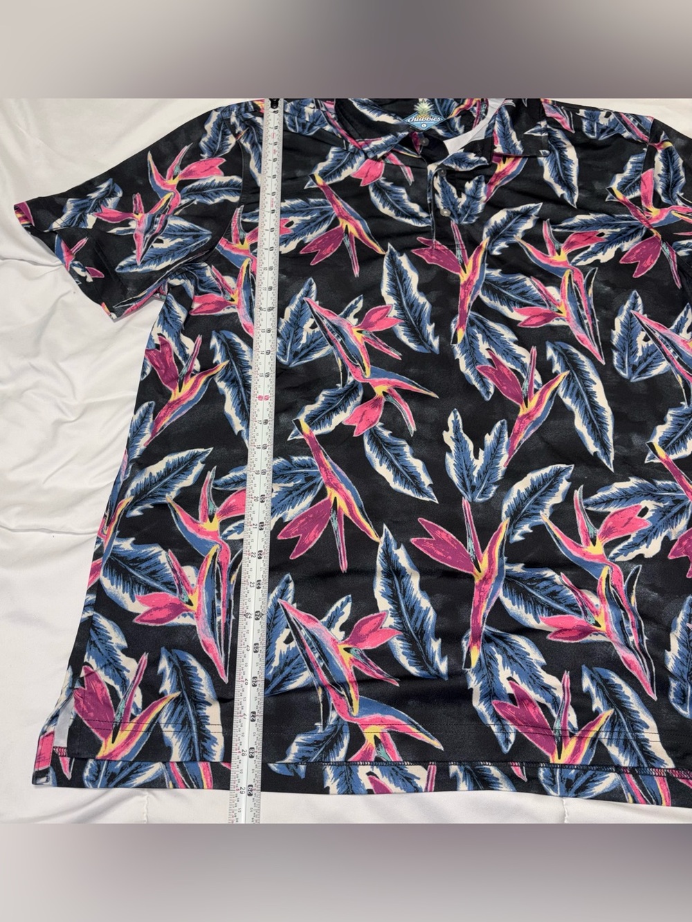 Chubbies Tech Polo Birds Of Paradise Mens Large Black Pink Blue Tropical Shirt - Picture 3 of 7